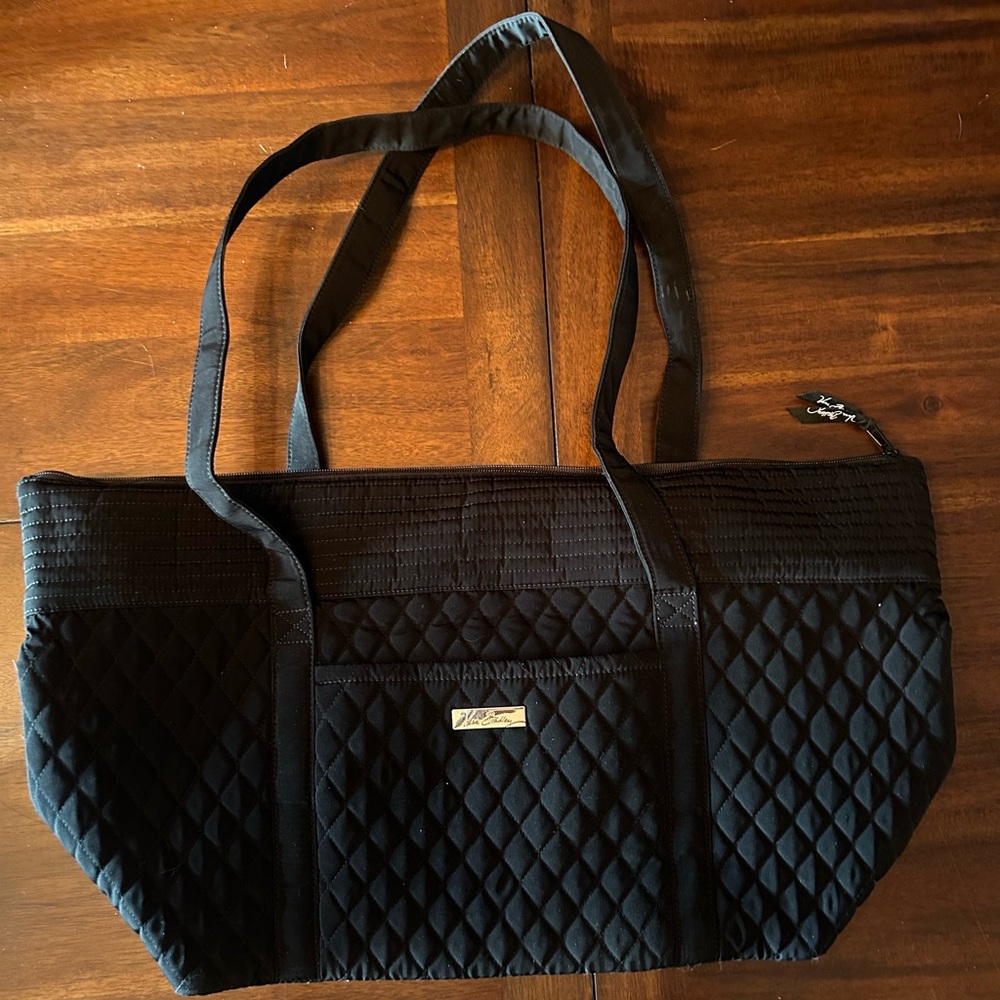 Black Vera Bradley tote with leopard print